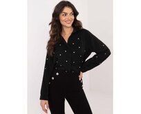 Černá společenská košile s otevřeným výstřihem a aplikacemi Černá, Univerzální