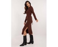 Hnědé vypasované šaty se zavazováním na zádech Hnědá, L