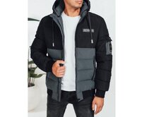 Pánská zimní bunda s kapucí, černá a šedá Břidlicová, XXL