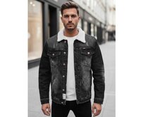 Pánská džínová bunda s podšívkou z kožešiny šedá Břidlicová, L