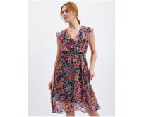 Červeno-černé dámské květované šaty Červená, 36