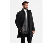 Pánský kabát s vysokým límcem a asymetrickým zapínáním - černý Námořnická modrá, XL