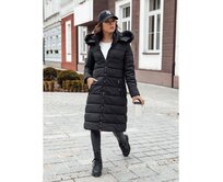 Dámský zimní kabát s kožíškem a kapucí ITEM černý Černá, XL