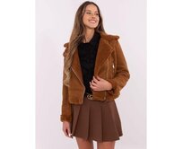 Světle hnědé krátké sako s lemováním z ovčí kůže Hnědá, M