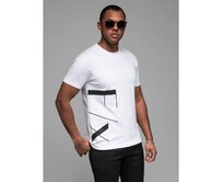 Pánské bavlněné tričko s velkým nápisem na boku - bílé V2 OM-TSPT-0213 Bílá, XL