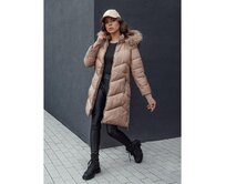Dámský zimní kabát s prošívaným kožíškem a kapucí LAGOON hnědý Karamelová, M