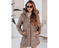 Dámská zimní prošívaná bunda s kapucí tmavě béžová Béžová, XL