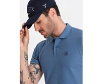 Pánská jednobarevná pletená polokošile BASIC modrá Modrá, XXL