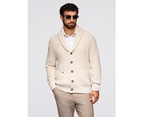 Pánský bavlněný svetr s šálovým límcem – béžový V2 OM-SWCD-0153 Béžová, XL