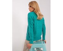 Dámský svetr s kostkovaným vzorem a kulatým výstřihem ELI tyrkysový Tyrkysová, Univerzální