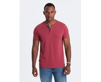 Pánské tričko s kulatým výstřihem henley červené Červená, XL