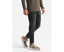 Pánské džínové kalhoty TAPER FIT s prošíváním a ohrnutými nohavicemi - černé Černá, M