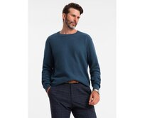 Pánský svetr RELAXED FIT z úpletu s kosočtvercovým vzorem – tmavě modrý V2 OM-SWSW-0110 Námořnická modrá, L