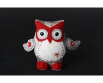 Dekorace "OWL GREY&RED" 16x8x14cm