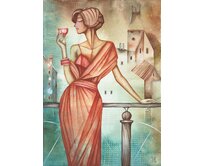 Originální akvarel "Na balkóně". Technika: akvarel, akvarelový papír. Velikost: 29 x 41 cm. Pozn: nerámováno, signováno.