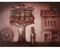 Originální olejomalba "Pozorování růstu tramvaje". Olej na plátně. 60 x 80 cm., nerámováno, signováno. 