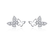Klenoty Amber Stříbrné náušnice mini motýlci se zirkony stříbro Ag 925/1000