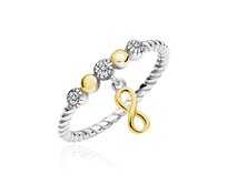 Klenoty Amber Stříbrný pletený prsten s pozlaceným nekonečnem a bílými zirkony Velikost: 56 56, stříbro Ag 925/1000