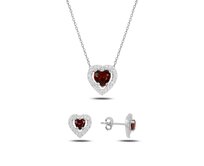 Klenoty Amber Stříbrná sada šperků srdce růžové - náušnice, náhrdelník stříbro Ag 925/1000