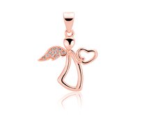 Klenoty Amber Stříbrný anděl se srdcem - růžové zlacení pozlacené stříbro Ag 925/1000