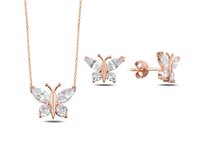 Klenoty Amber Stříbrná sada Motýlci - náhrdelník, náušnice pozlacené stříbro Ag 925/1000