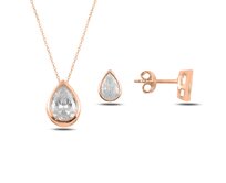 Klenoty Amber Stříbrná sada šperků zirkonová kapka rosegold- náušnice, náhrdelník pozlacené stříbro Ag 925/1000
