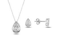 Klenoty Amber Stříbrná sada šperků zirkonová kapka- náušnice, náhrdelník  stříbrná , stříbro Ag 925/1000