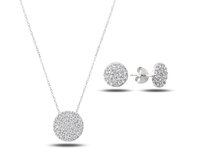 Klenoty Amber Stříbrná sada šperků Linda - náušnice, náhrdelník bílá, stříbro Ag 925/1000