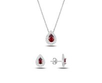 Klenoty Amber Luxusní stříbrná sada šperků - červené slzičky Červená, stříbro Ag 925/1000