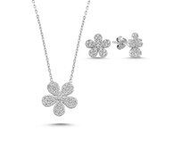 Klenoty Amber Stříbrná sada šperků květina ze zirkonů- náušnice, náhrdelník bílá, stříbro Ag 925/1000