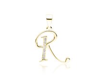 Klenoty Amber Stříbrný pozlacený přívěsek - písmeno R zlatá, pozlacené stříbro Ag 925/1000
