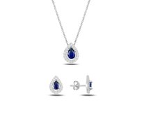 Klenoty Amber Luxusní stříbrná sada šperků - safírové slzičky modrá, stříbro Ag 925/1000