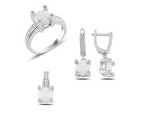 Luxusní sada šperků s  opálem a zirkony  stříbrná , stříbro Ag 925/1000
