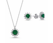 Klenoty Amber Stříbrná sada šperků kolečka zelená Emerald zelená, stříbro Ag 925/1000