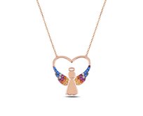 Klenoty Amber Stříbrný náhrdelník anděl v srdci - růžové zlacení růžová, pozlacené stříbro Ag 925/1000