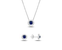 Klenoty Amber Stříbrná sada šperků třpytivá kolečka modrý kámen - náušnice, náhrdelník stříbro Ag 925/1000