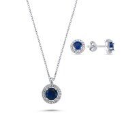 Klenoty Amber Stříbrná sada šperků kolečka modrý kámen - náušnice, náhrdelník modrá, stříbro Ag 925/1000