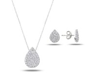 Klenoty Amber Stříbrná sada šperků kapka - náušnice, náhrdelník bílá, stříbro Ag 925/1000
