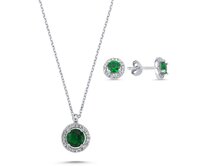 Klenoty Amber Stříbrná sada šperků kolečka zelený kámen - náušnice, náhrdelník zelená, stříbro Ag 925/1000