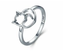 Stříbrný prsten kočka schoulená Velikost: 53  stříbrná , 53, stříbro Ag 925/1000