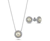 Klenoty Amber Stříbrná sada šperků Perla bílá, stříbro Ag 925/1000