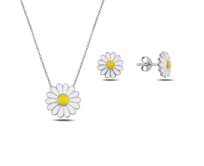 Klenoty Amber Stříbrná sada šperků kopretina- náušnice, náhrdelník žlutá, stříbro Ag 925/1000
