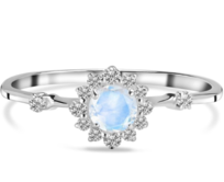 Klenoty Amber Luxusní stříbrný prsten měsíční kámen a topaz Kytička Velikost: 54 duhová, 54, stříbro Ag 925/1000