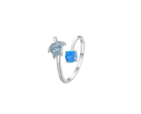 Klenoty Amber Stříbrný otevřený prsten želva s opálem modrá, stříbro Ag 925/1000