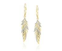 Klenoty Amber Pozlacené  náušnice s bílými zirkony - pírko zlatá, stříbro Ag 925/1000