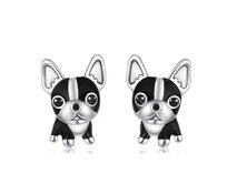 Klenoty Amber Stříbrné náušnice Francouzský buldoček bílá, stříbro Ag 925/1000