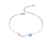 Klenoty Amber Stříbrný náramek kočka s klubíčkem z opálu duhová, stříbro Ag 925/1000