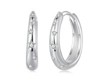 Klenoty Amber Stříbrné náušnice hvězdné kroužky pozlacené bílým zlatem bílá, stříbro Ag 925/1000