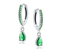 Klenoty Amber Stříbrné náušnice kroužky KAPKA zelená zelená, stříbro Ag 925/1000