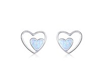 Klenoty Amber Stříbrné náušnice srdce s opálem duhová, stříbro Ag 925/1000